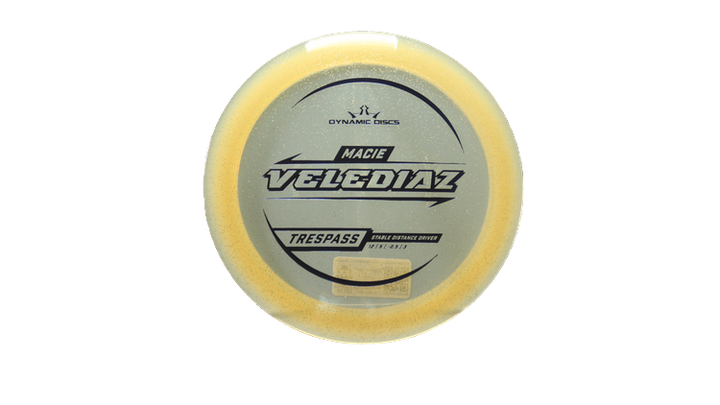 Dynamic Discs 2025 Macie Velediaz Lucid Gold Metal Flake Trespass Distance Driver Front View