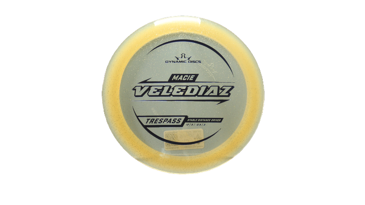 Dynamic Discs 2025 Macie Velediaz Lucid Gold Metal Flake Trespass Distance Driver Front View