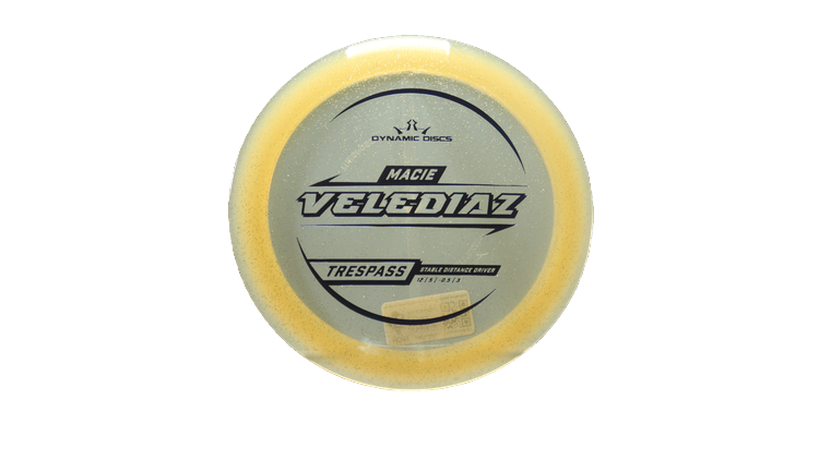 Dynamic Discs 2025 Macie Velediaz Lucid Gold Metal Flake Trespass Distance Driver Front View