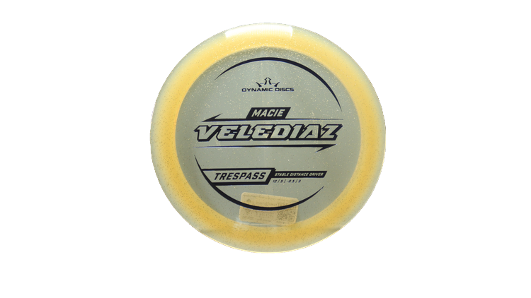 Dynamic Discs 2025 Macie Velediaz Lucid Gold Metal Flake Trespass Distance Driver Front View