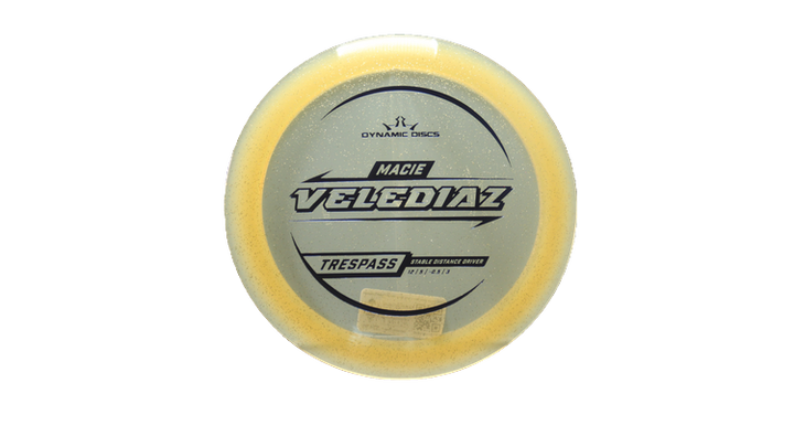 Dynamic Discs 2025 Macie Velediaz Lucid Gold Metal Flake Trespass Distance Driver Front View