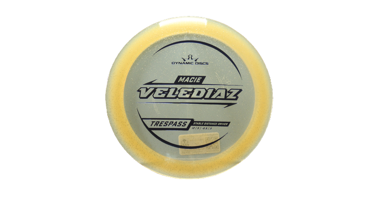 Dynamic Discs 2025 Macie Velediaz Lucid Gold Metal Flake Trespass Distance Driver Front View