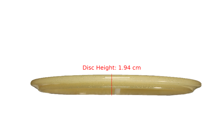 Dynamic Discs 2025 Ty Love Lucid Gold Metal Flake Justice Midrange Profile View