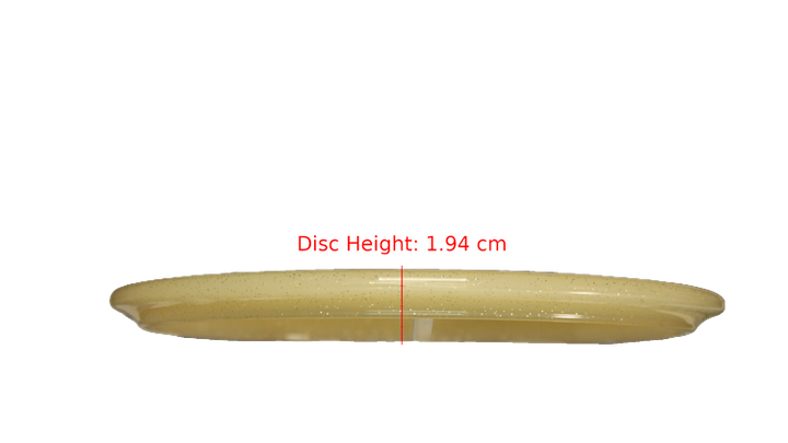 Dynamic Discs 2025 Ty Love Lucid Gold Metal Flake Justice Midrange Profile View