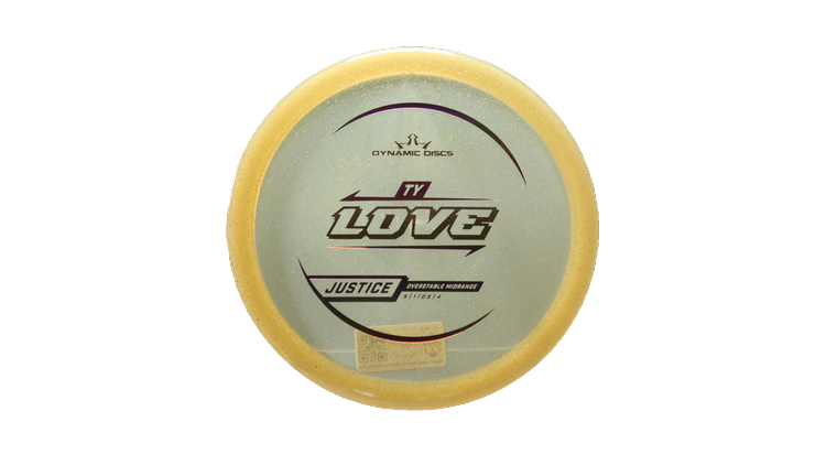 Dynamic Discs 2025 Ty Love Lucid Gold Metal Flake Justice Midrange Front View