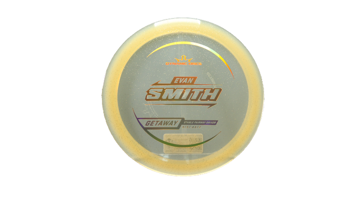 Dynamic Discs 2025 Evan Smith Lucid Gold Metal Flake Getaway Fairway Driver Front View