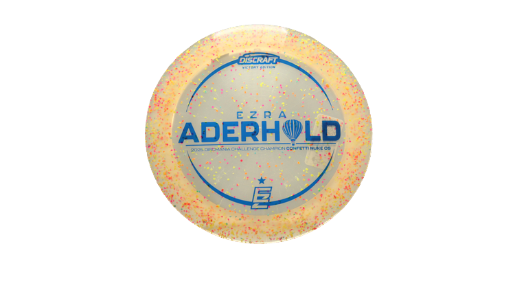 Discraft 2025 Ezra Aderhold Victory Edition Z Confetti Nuke OS Distance Driver Front View