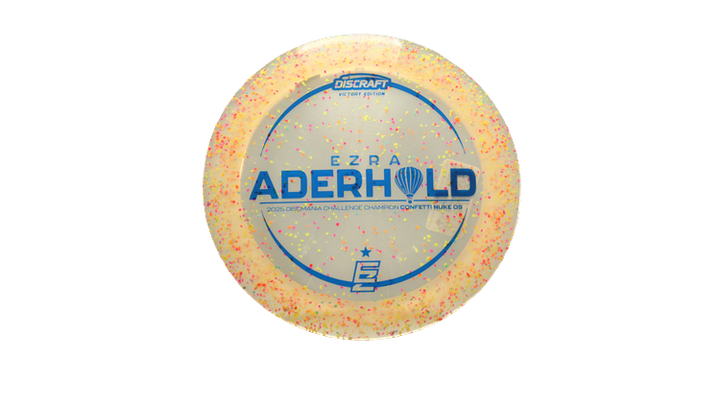 Discraft 2025 Ezra Aderhold Victory Edition Z Confetti Nuke OS Distance Driver Front View