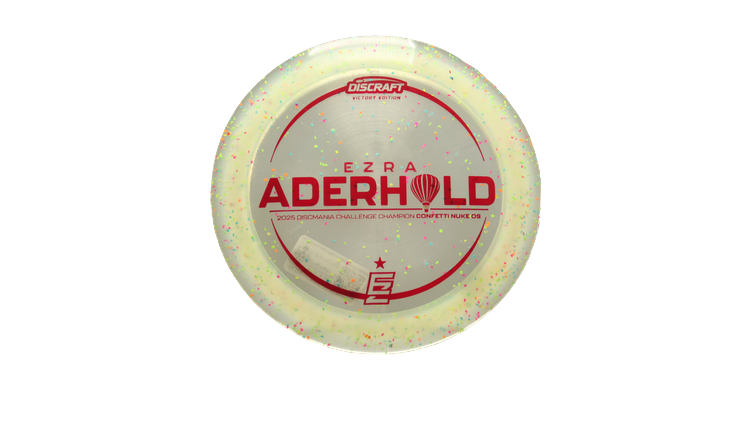 Discraft 2025 Ezra Aderhold Victory Edition Z Confetti Nuke OS Distance Driver Front View