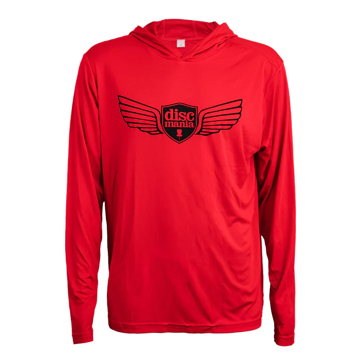 Discmania Cooling Performance Long Sleeve Hooded T-shirt (Wings) Scarlet
