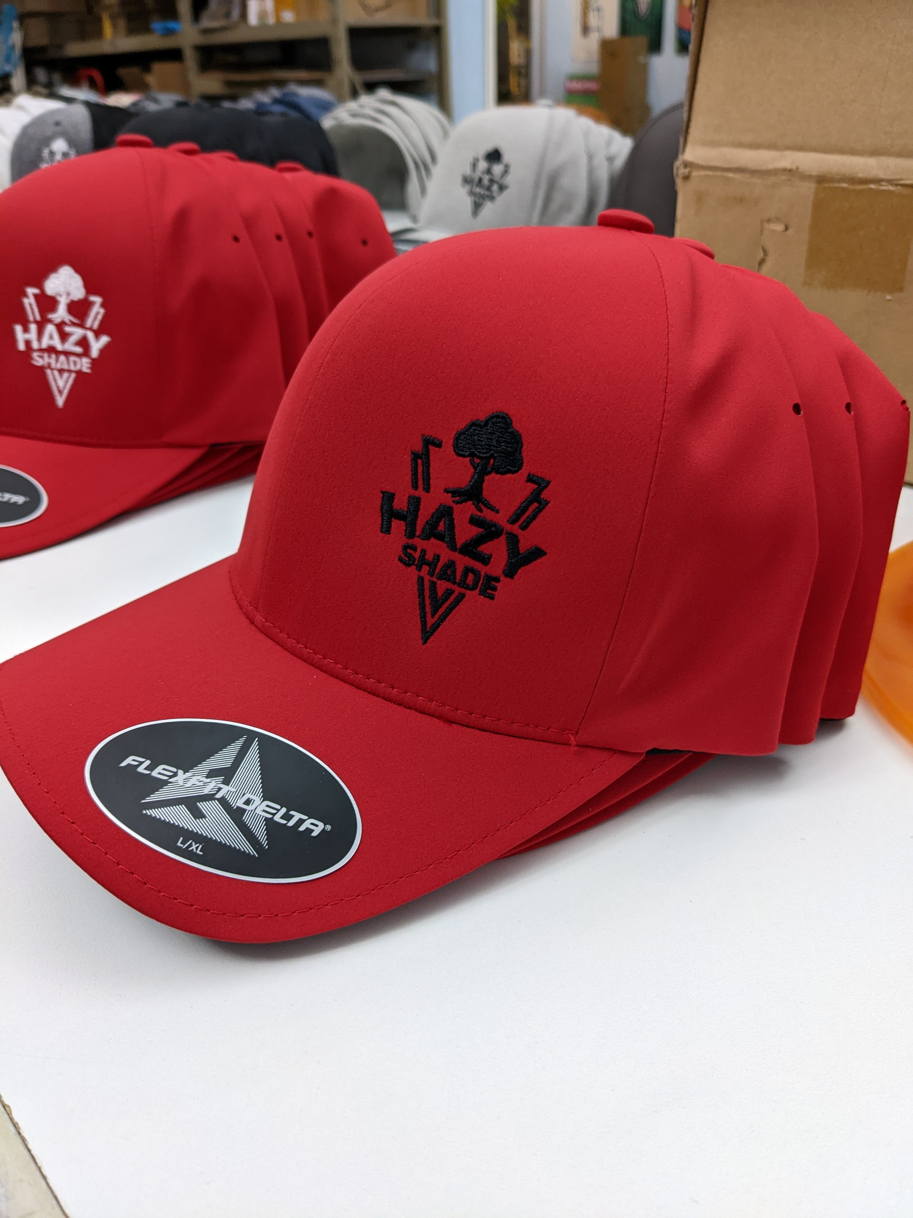 Hazy Shade Flexfit Delta L/XL Hat Triangle Red-Black