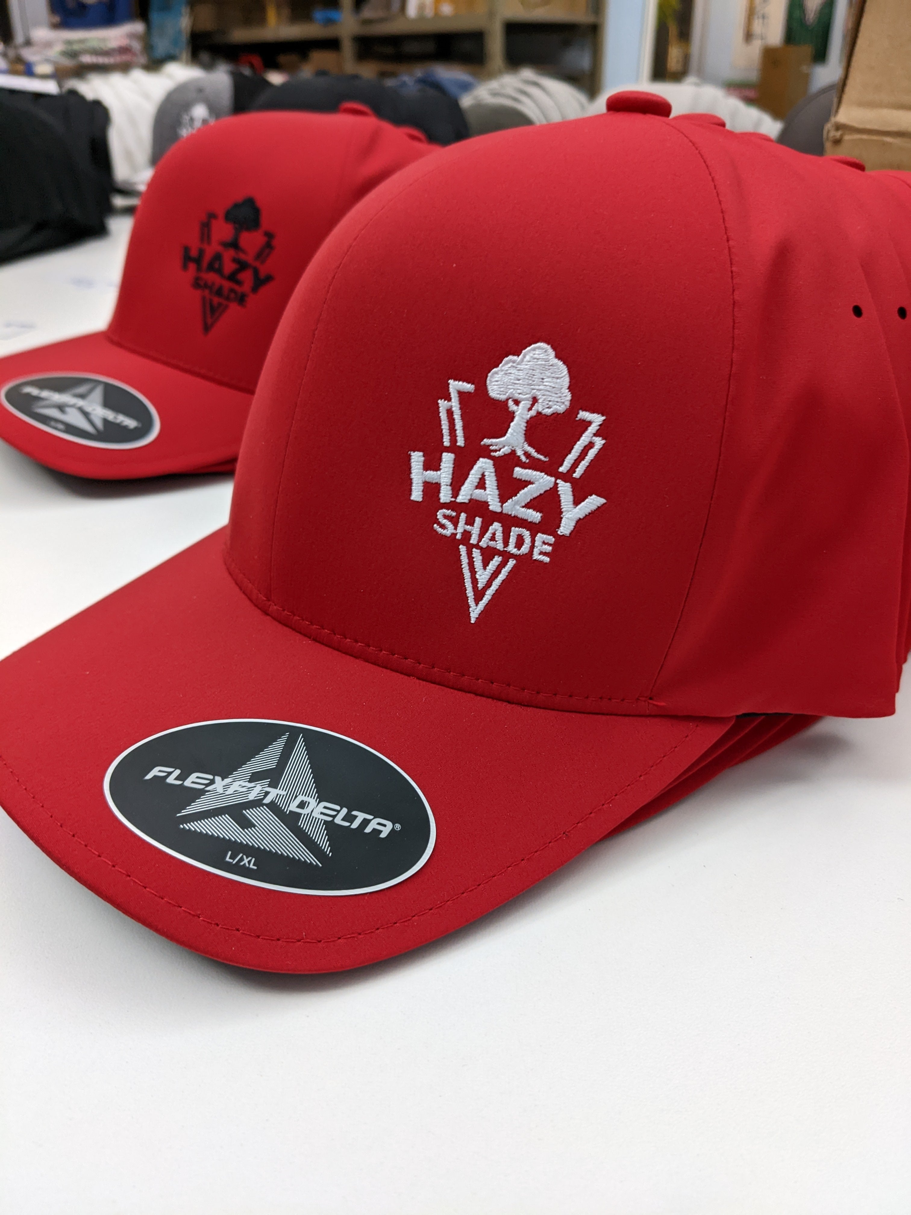 Hazy Shade Flexfit Delta L/XL Hat Triangle Red-White