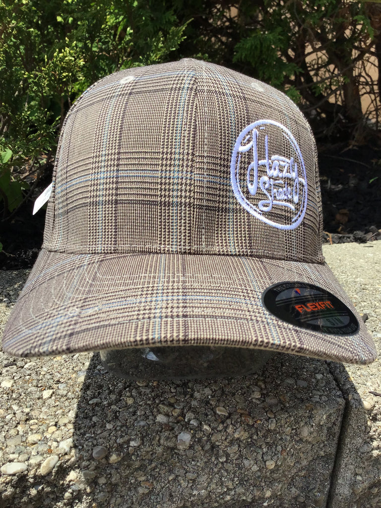 Brown/Khaki Hazy Shade Round Hat Check S/M Flexfit Logo Glen